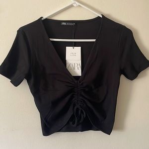 Zara Cropped VNeck Short Sleeve
